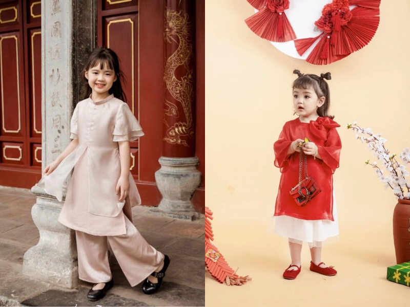 155a8b1b-mau-ao-dai-cach-tan2 Đối với bé gái thì có thể chọn áo dài phối quần hoặc phối váy xoè